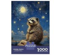 Jigsaw for Adults1000 Pieces Raccoon Under Starry Sky Jigsaw for Adults Relaxing Games But Fun And Humorous Challenging To Complete 70x50cm/1000pcs