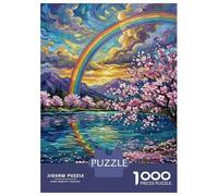 Jigsaw for Adults1000 Pieces Rainbow over Cherry Blossoms Painting Jigsaw Puzzle Brain Teaser Game Difficult Hard Gifts for Friends And Family 52x38cm/1000pcs