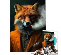 Jigsaw for Adults1000 Pieces Red Fox Smoking Portrait Brain Intelligence Challenge Addictive Toys Practical Game Presents for Women Great Gifts (Size 75x50cm)