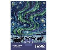 Jigsaw for Adults1000 Pieces Reindeer Under The Northern Lights Jigsaw Puzzle Brain Teaser Game Difficult Hard Gifts for Friends And Family 70x50cm/1000pcs