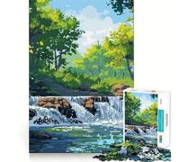 Jigsaw for Adults1000 Pieces River Waterfall Pixel Art Premium Cut Play Mental Skill Game Idle Fun Time Christmas Wall Art (38x26cm)