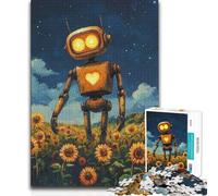 Jigsaw for Adults1000 Pieces Robot in Sunflower Field Tough Challenge Family Game for And from 14 Years And over (size 50x75cm)