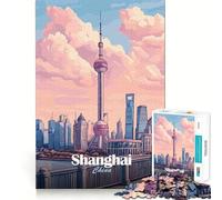 Jigsaw for Adults1000 Pieces Shanghai Skyline Illustration Precise Cut Art Cognitive Game Toy Relax Play Time Christmas Wall Art (50x75cm)
