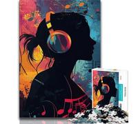 Jigsaw for Adults1000 Pieces Silhouette with Headphones And Music Notes Beautiful Design Game Learning Educational Birthday Gift (size 50x75cm)