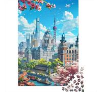Jigsaw for Adults1000 Pieces Springtime Cityscape with Oriental Pearl Tower Jigsaw for Adults Relaxing Games But Fun And Humorous Challenging To Complete 38x26cm/1000pcs