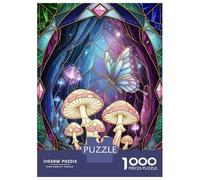 Jigsaw for Adults1000 Pieces Stained Glass Butterfly And Mushrooms Jigsaw for Adults Relaxing Games But Fun And Humorous Challenging To Complete 70x50cm/1000pcs