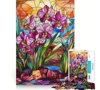 Jigsaw for Adults1000 Pieces Stained Glass Orchid Precise Cut Art Cognitive Game Toy Relax Play Time Christmas Wall Art(38x26cm)