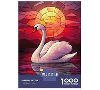 Jigsaw for Adults1000 Pieces Swan Sunset Stained Glass Jigsaw Puzzle Brain Teaser Game Difficult Hard Gifts for Friends And Family 52x38cm/1000pcs