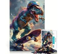Jigsaw for Adults1000 Pieces T-Rex Skateboarding Precise Cut Art Cognitive Game Toy Relax Play Time Christmas Wall Art (50x75cm)