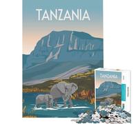 Jigsaw for Adults1000 Pieces Tanzania Africa Landscape with Elephants Brain Intelligence Challenge Addictive Toys Practical Game Presents for Women Great Gifts (Size 38x26cm)