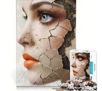 Jigsaw for Adults1000 Pieces The Cracked Face with Red Lipstick Fun Games Stress Reliever with Fully Interlocking Randomly Shaped Pieces 38x52cm