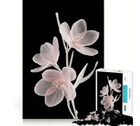 Jigsaw for Adults1000 Pieces Translucent Pink Flowers on Black Background Smooth Joint Fun Mental Focus Game Casual Game Time Birthday Fun Gift (38x52cm)