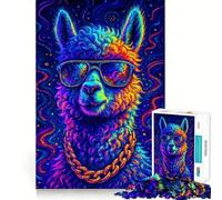 Jigsaw for Adults1000 Pieces Trippy Llama with Sunglasses Smooth Joint Fun Mental Focus Game Casual Game Time Birthday Fun Gift (50x75cm)