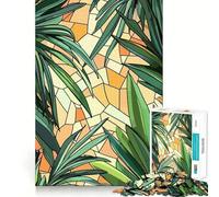 Jigsaw for Adults1000 Pieces Tropical Leaves Stained Glass Pattern Smooth Joint Fun Mental Focus Game Casual Game Time Birthday Fun Gift (38x52cm)