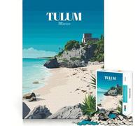 Jigsaw for Adults1000 Pieces Tulum Mexico Travel Poster Smooth Joint Fun Mental Focus Game Casual Game Time Birthday Fun Gift (50x75cm)