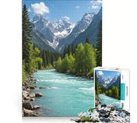 Jigsaw for Adults1000 Pieces Turquoise River Flowing Through Mountain Landscape, Brain Teaser Game, Fun at Home Activities, Wishlist with Santa Claus 38x52cm