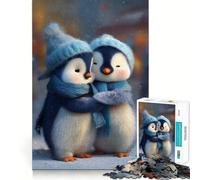 Jigsaw for Adults1000 Pieces Two Cute Penguins Hugging in Winter Smooth Joint Fun Mental Focus Game Casual Game Time Birthday Fun Gift (38x52cm)