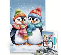 Jigsaw for Adults1000 Pieces Two Cute Penguins in Winter Scene Precise Cut Art Cognitive Game Toy Relax Play Time Christmas Wall Art (38x52cm)