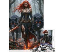 Jigsaw for Adults1000 Pieces Warrior Woman with Wolves in Forest Home Decoration Toys Gift For Birthdays Relax Games Every Piece Is Unique - size 38x26cm