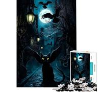 Jigsaw for Adults1000 Pieces Winged Black Cat in Spooky Alley Difficult And Challenge Analysis And Logic Toy Wall Decor Suitable for Ages 14 And Up (38X52cm)
