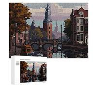 Jigsaw for Adults300 PCS Amsterdam City Pixel Art Adult Jigsaw Puzzle Relaxing Games Stress Reliever Birthday Present, Gifts, 300 PCS