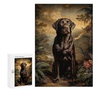Jigsaw for Adults300 PCS Chocolate Labrador in Tropical Landscape Adult Jigsaw Puzzle Relaxing Games Stress Reliever Birthday Present, Gifts, 300 PCS