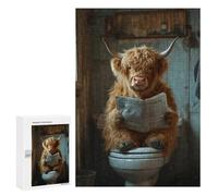 Jigsaw for Adults300 PCS Cow Reading Newspaper on Toilet-3 Jigsaw for Teenagers For Family Fun Educational Challenge Unique Birthday And Gifts 300 PCS