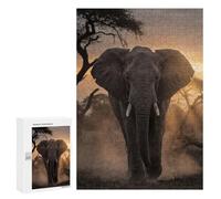 Jigsaw for Adults300 PCS Elephant Walking at Sunset Adult Jigsaw Puzzle Relaxing Games Stress Reliever Birthday Present, Gifts, 300 PCS