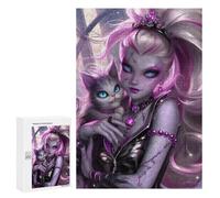 Jigsaw for Adults300 PCS Gothic Fairy Queen with Cat Adult Jigsaw Puzzles Birthday Present Difficult And Challenge Birthday And Unique Gifts 300 PCS