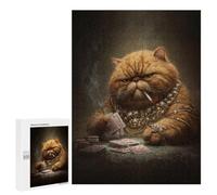 Jigsaw for Adults500 PCS Chill Cat Playing Poker Jigsaw for Teenagers For Family Fun Educational Challenge Unique Birthday And Gifts 500 PCS
