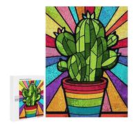 Jigsaw for Adults500 PCS Colorful Cactus Stained Glass Art Adult Jigsaw Puzzles Birthday Present Difficult And Challenge Birthday And Unique Gifts 500 PCS