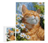 Jigsaw for Adults500 PCS Ginger Cat in Daisies Adult Jigsaw Puzzles Birthday Present Difficult And Challenge Birthday And Unique Gifts 500 PCS