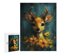 Jigsaw for Adults500 PCS Golden Deer with Flowers Adult Jigsaw Puzzles Birthday Present Difficult And Challenge Birthday And Unique Gifts 500 PCS