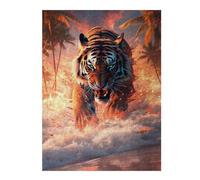 Jigsaw for Adults52x38cm/1000pcs Tiger on Fire Beach Teenagers Puzzles Toy Wall Decor Staycation Kill Time Birthday Present, Gifts, 52x38cm/1000pcs
