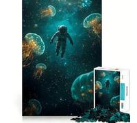 Jigsaw for Teenagers 1000 Pieces Astronaut in Space with Jellyfish Smooth Joint Fun Smart Brain Toy Restful Game Fun Birthday Decor Gift (50x75cm)