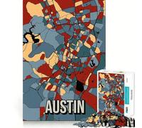 Jigsaw for Teenagers 1000 Pieces Austin Earthtone City Map Smooth Joint Fun Smart Brain Toy Restful Game Fun Birthday Decor Gift (38x26cm)