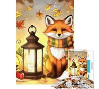 Jigsaw for Teenagers 1000 Pieces Autumn Fox with Lantern And Pumpkins for Birthday, Chrismas Difficult Hard Hands-on Game for And from 14 Years And over (38x52cm)
