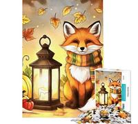 Jigsaw for Teenagers 1000 Pieces Autumn Fox with Lantern And Pumpkins Help The Brain Exercise Home Decoration Impossible Game for Age 14+ Game (50x75cm)