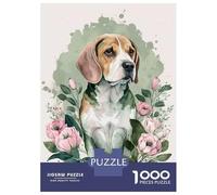 Jigsaw for Teenagers 1000 Pieces Beagle Floral Portrait Jigsaw for Adults Hands-on Game Precision Cutting Fun Activities at Home 70x50cm/1000pcs