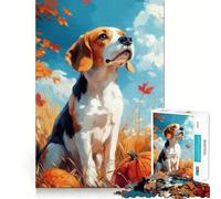 Jigsaw for Teenagers 1000 Pieces Beagle in Autumn with Pumpkins Premium Cut Fun Logic Skill Play Easy Time Play Christmas Art Display (38x26cm)