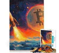 Jigsaw for Teenagers 1000 Pieces Bitcoin Rocket Launch Premium Cut Fun Logic Skill Play Easy Time Play Christmas Art Display (50x75cm)