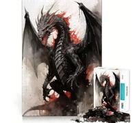 Jigsaw for Teenagers 1000 Pieces Black Dragon V Seamless Fit Art, Creative Skill Toy, Rest Time Play, Xmas Decor Gift (38x26cm)