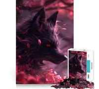 Jigsaw for Teenagers 1000 Pieces Black Kitsune Evil Fox Seamless Fit Art, Creative Skill Toy, Rest Time Play, Xmas Decor Gift (38x52cm)
