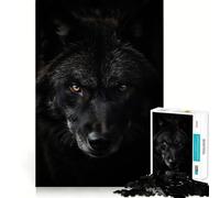Jigsaw for Teenagers 1000 Pieces Black Wolf Powerful Animal Seamless Fit Art, Creative Skill Toy, Rest Time Play, Xmas Decor Gift (50x75cm)