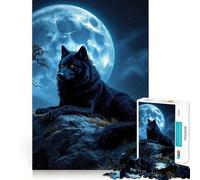 Jigsaw for Teenagers 1000 Pieces Black Wolf Under Moonlight Seamless Fit Art, Creative Skill Toy, Rest Time Play, Xmas Decor Gift (50x75cm)