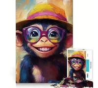 Jigsaw for Teenagers 1000 Pieces Blissful Monkey in Hat Seamless Fit Art, Creative Skill Toy, Rest Time Play, Xmas Decor Gift (38x52cm)