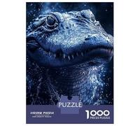 Jigsaw for Teenagers 1000 Pieces Blue Alligator Portrait with Water Splashes Jigsaw for Adults Hands-on Game Precision Cutting Fun Activities at Home 52x38cm/1000pcs