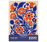 Jigsaw for Teenagers 1000 Pieces Blue And Orange Floral Pattern Adult Jigsaw Puzzle Relaxing Games Precision Cutting Fun at Home Activities, 70x50cm/1000pcs