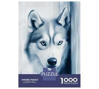 Jigsaw for Teenagers 1000 Pieces Blue Husky Portrait Puzzles for Adults Toy Wall Decor Analysis And Logic Christmas Birthday Gifts 52x38cm/1000pcs