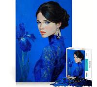 Jigsaw for Teenagers 1000 Pieces Blue Portrait with Iris Seamless Fit Art, Creative Skill Toy, Rest Time Play, Xmas Decor Gift (38x26cm)
